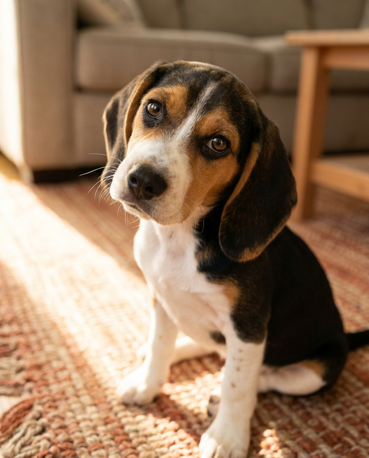 Filhote de beagle olhando para a câmera